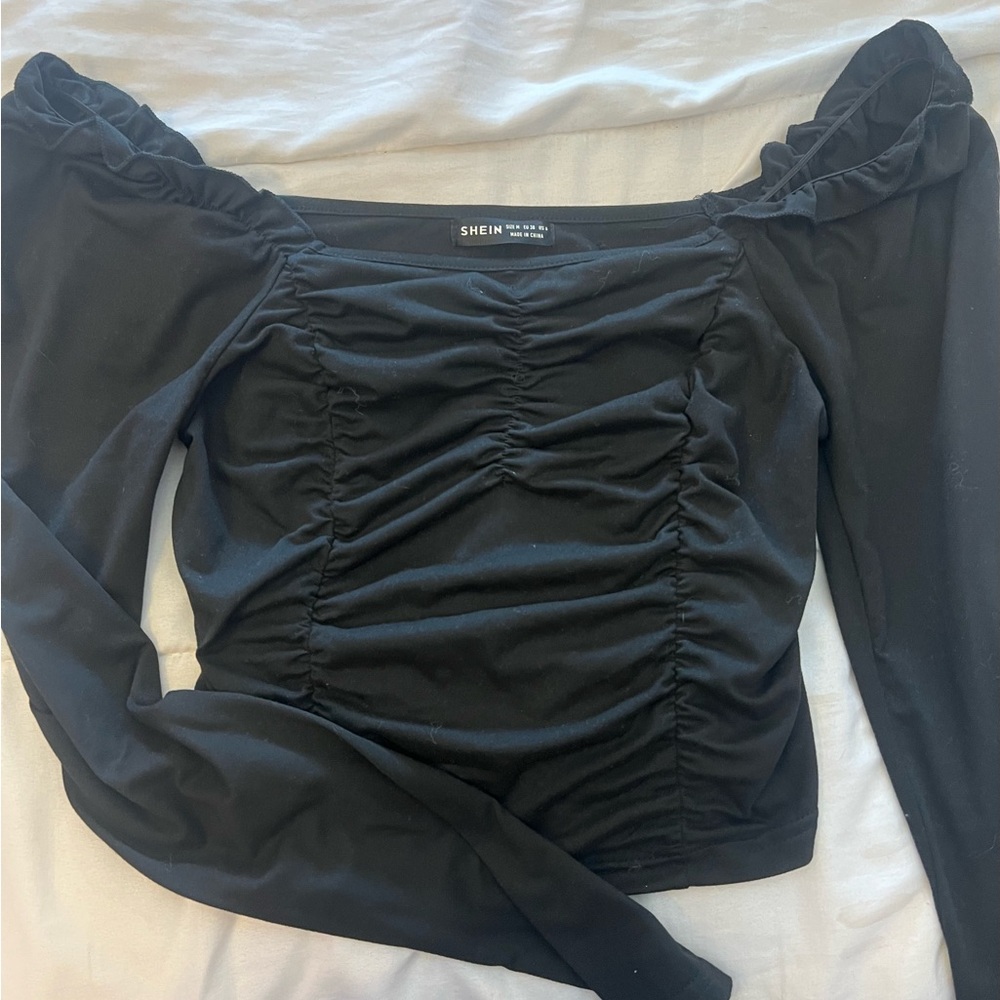 SHEIN Elegant Black Ruched Blouse